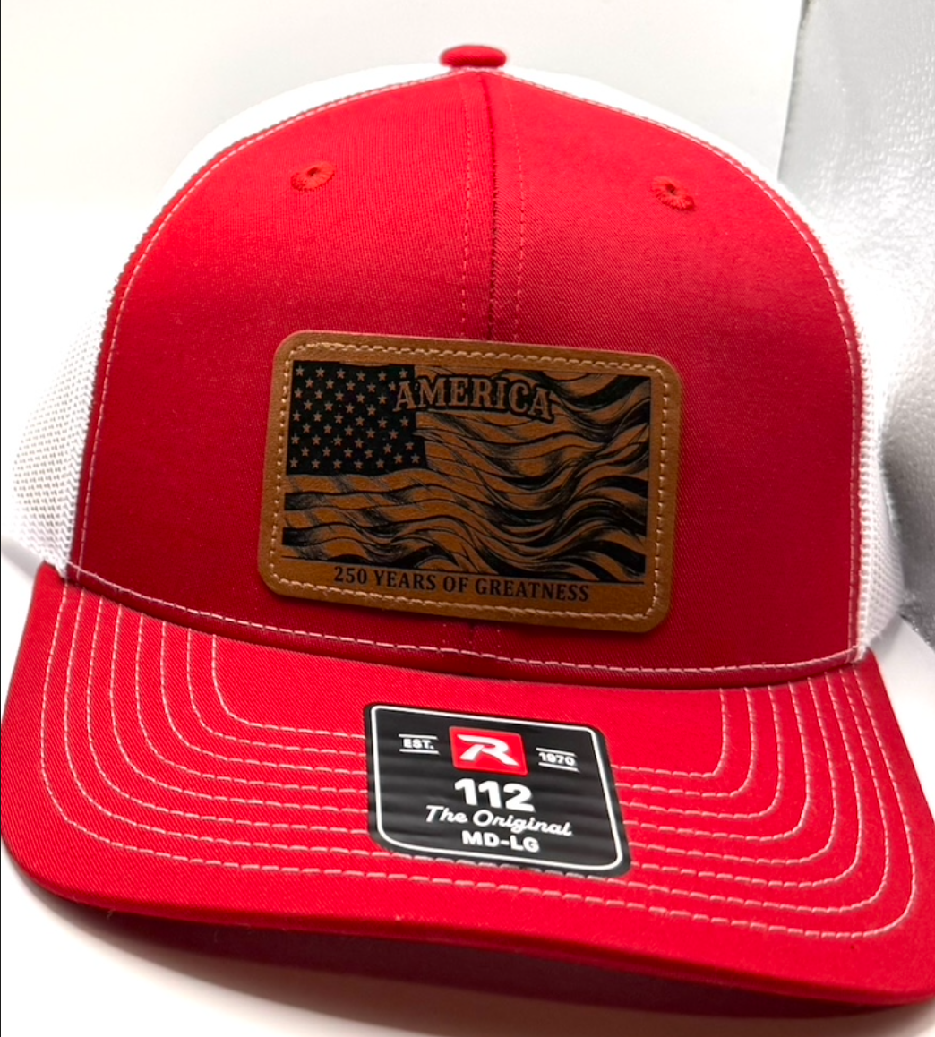 America 250 years leather patch hat RED