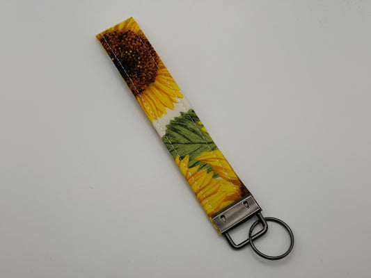 Sunflower key fob wristlet with silver clasp and key ring
