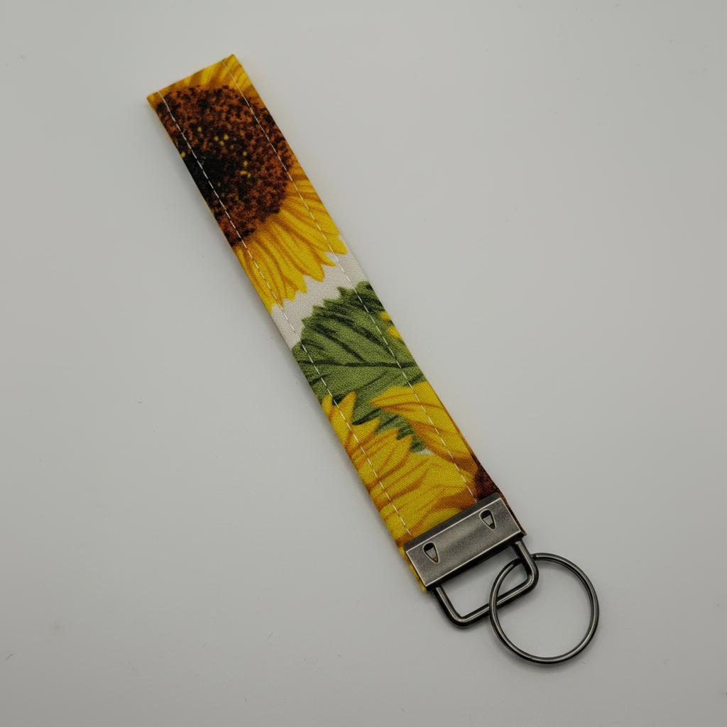 Professional product photo of sunflower key fob wristlet